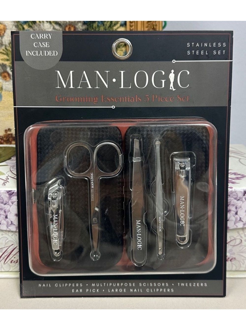 MAN • LOGIC Set of 5 Grooming Essentials Stainless Steel Manicure Tools Case